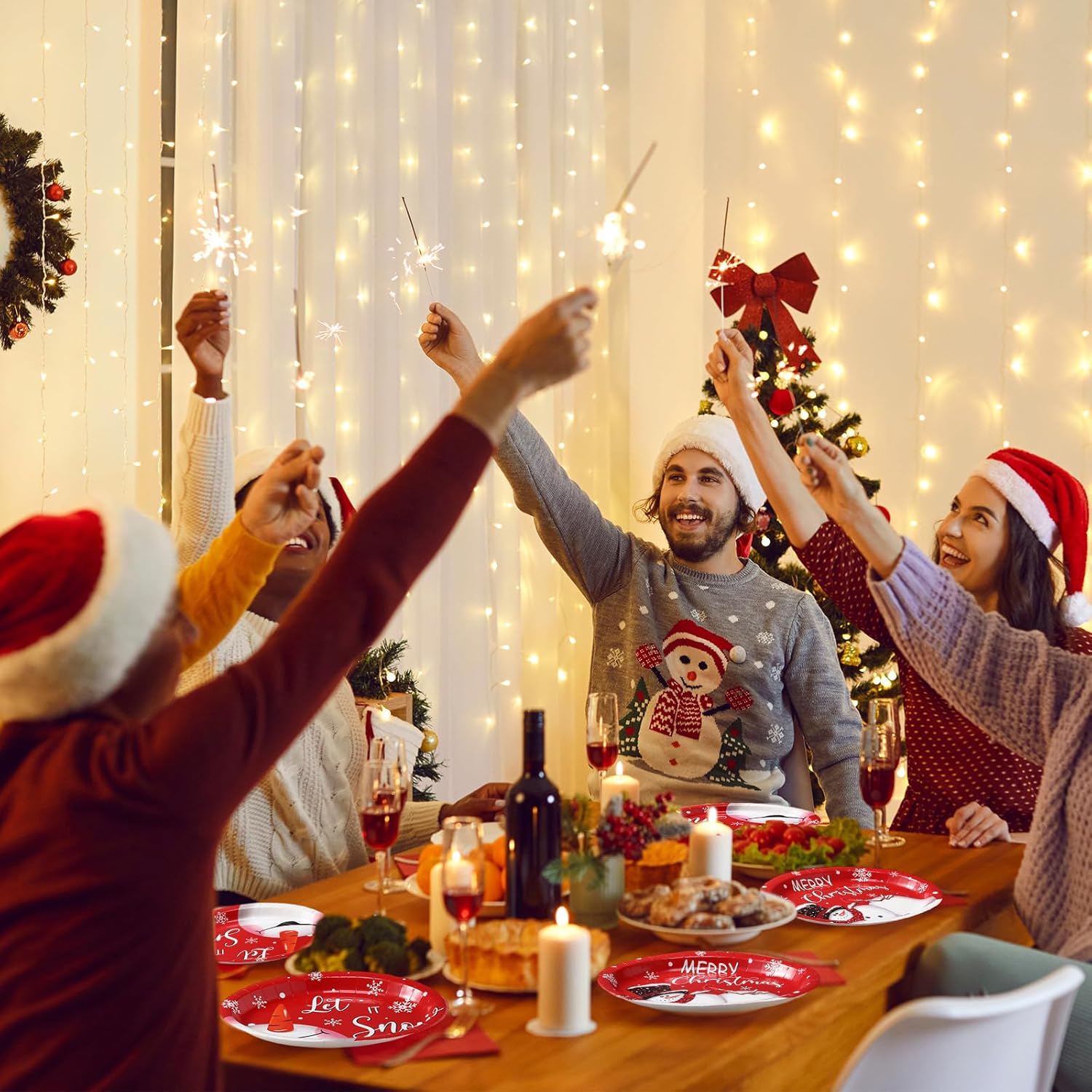 CroBlissful 100 Pcs Christmas Oval Paper Plates 10 x 12 Inch Large Disposable Platter Xmas Dinner Serving Set Snowman Snowflake Paper Plate Tray Tableware for Xmas Winter Holiday Party Supplies