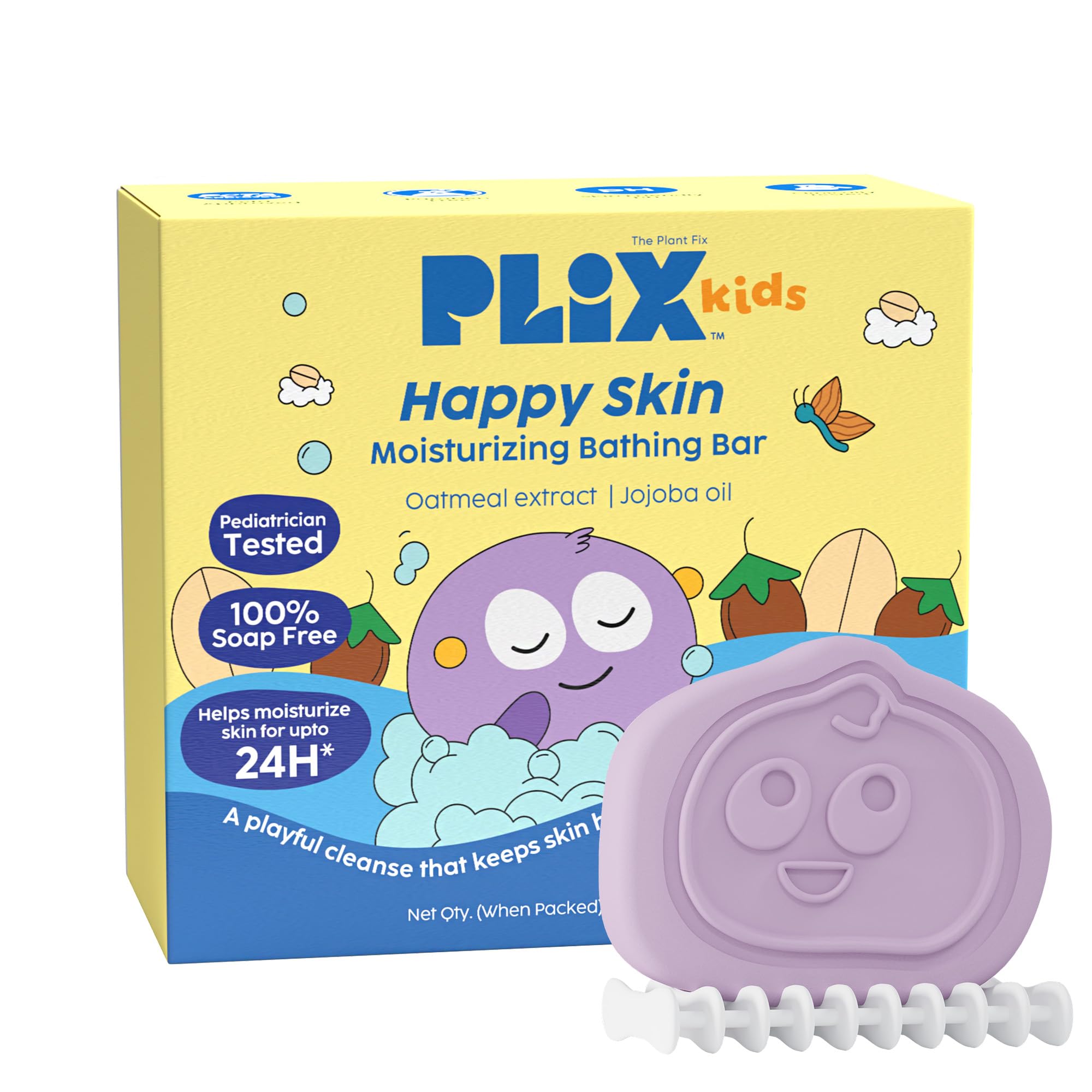 PLIX - THE PLANT FIX Kids Happy Skin Moisturizing Bathing Bar | Gentle, soap-free cleansing for kids | 24-hour hydration & skin-softening care | Maintains natural pH balance | Pediatrician tested & dermatologically approved | 75g-image-48