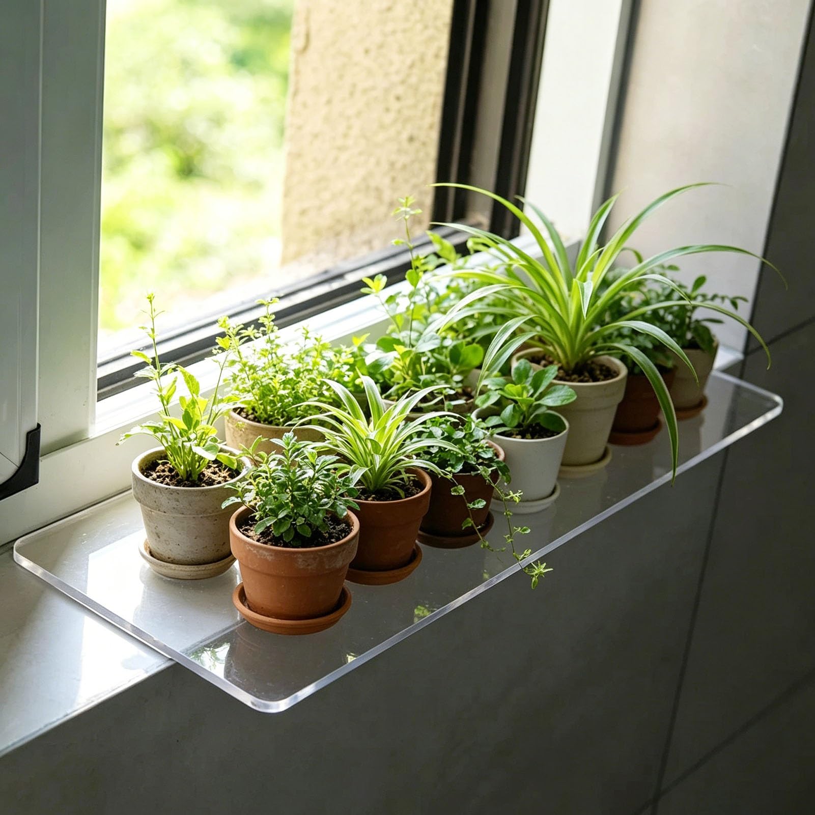Vibeo Clear Window Sill Plant Extender Self Adhesive, Narrow Window Ledge Extension Board 6 mm Thick Acrylic, 12 18 24 30 40 in Countertop Extended Tray for Cats(31x12 in (80x30 cm))
