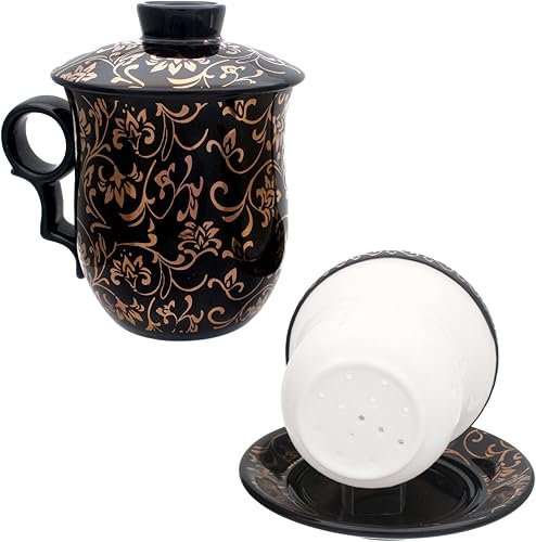 Miniatura 5 de Taza de té de porcelana con tapa de infusor y juegos de platillos Taza de café de cerámica china Jingdezhen Taza de té de hoja suelta Sistema de