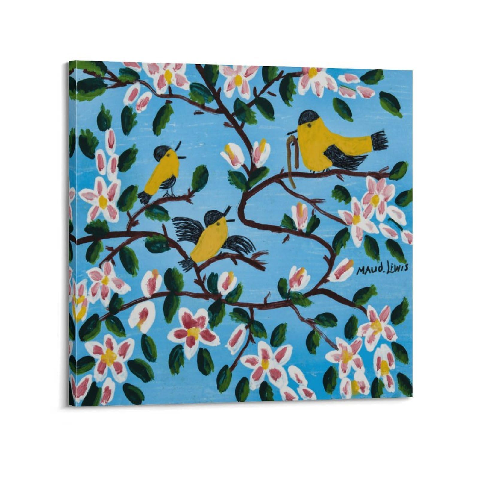 SJWINER Maud Lewis Bird And Apple Poster Aesthetic Cover Poster Design Painting for Living Room Bed Room 12x12inch(30x30cm) Frame-style