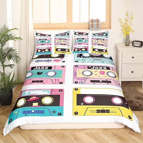 Miniatura 7 de Erosebridal Juego de ropa de cama de cassette vintage de los años 80 y 90 con música individual, funda de edredón para niños y adultos, funda de