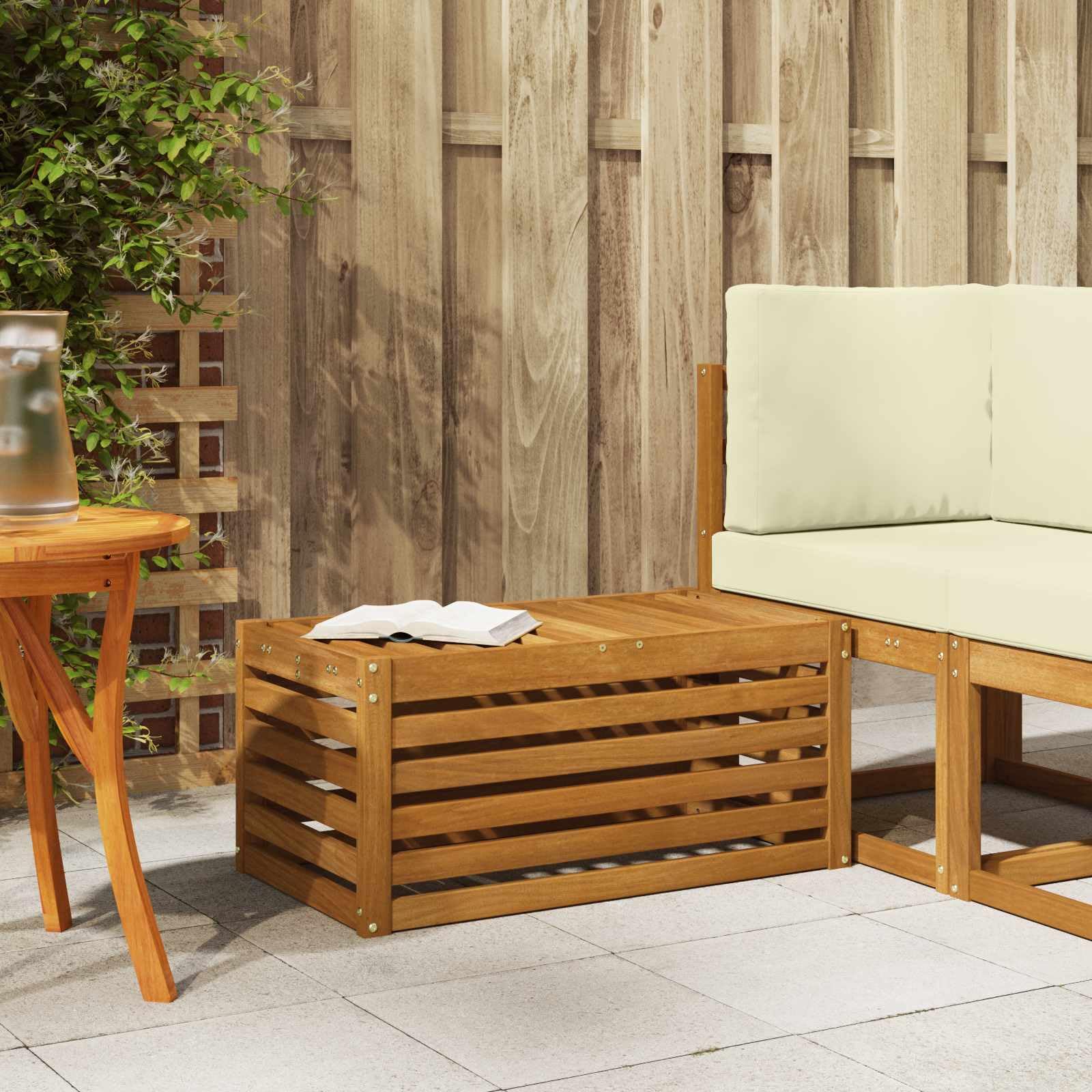 Taboret outdoorowy z litego drewna akacjowego, 79 x 43 x 37 cm, odporna na warunki atmosferyczne, moduł do siedzenia na taras, balkon, werandę, modułowe rozszerzenie, nowoczesny element sofy