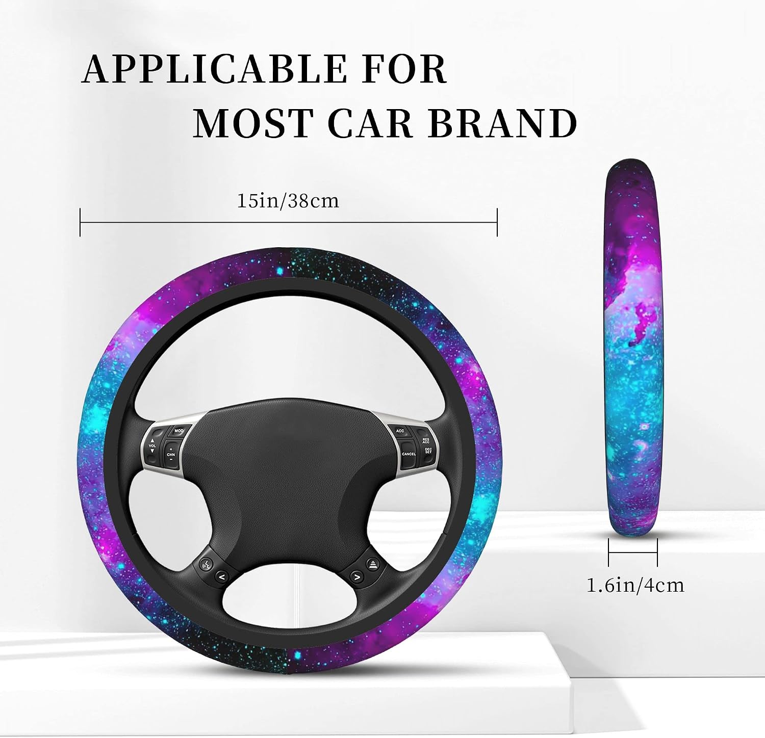Blue Galaxy Steering Wheel Cover for Women Men Girls, Universal 15 Inch Purple Anti Slip Steering Wheel Protector Car Accessories Interior for Auto Truck SUV