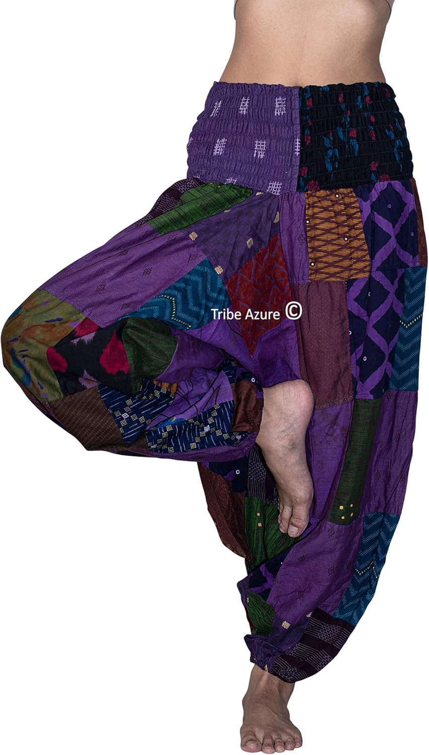 Tribe Azure 100% Cotton Casual Pants Patchwork Comfortable Baggy Yoga Hippie Boho Colorful - Image 3