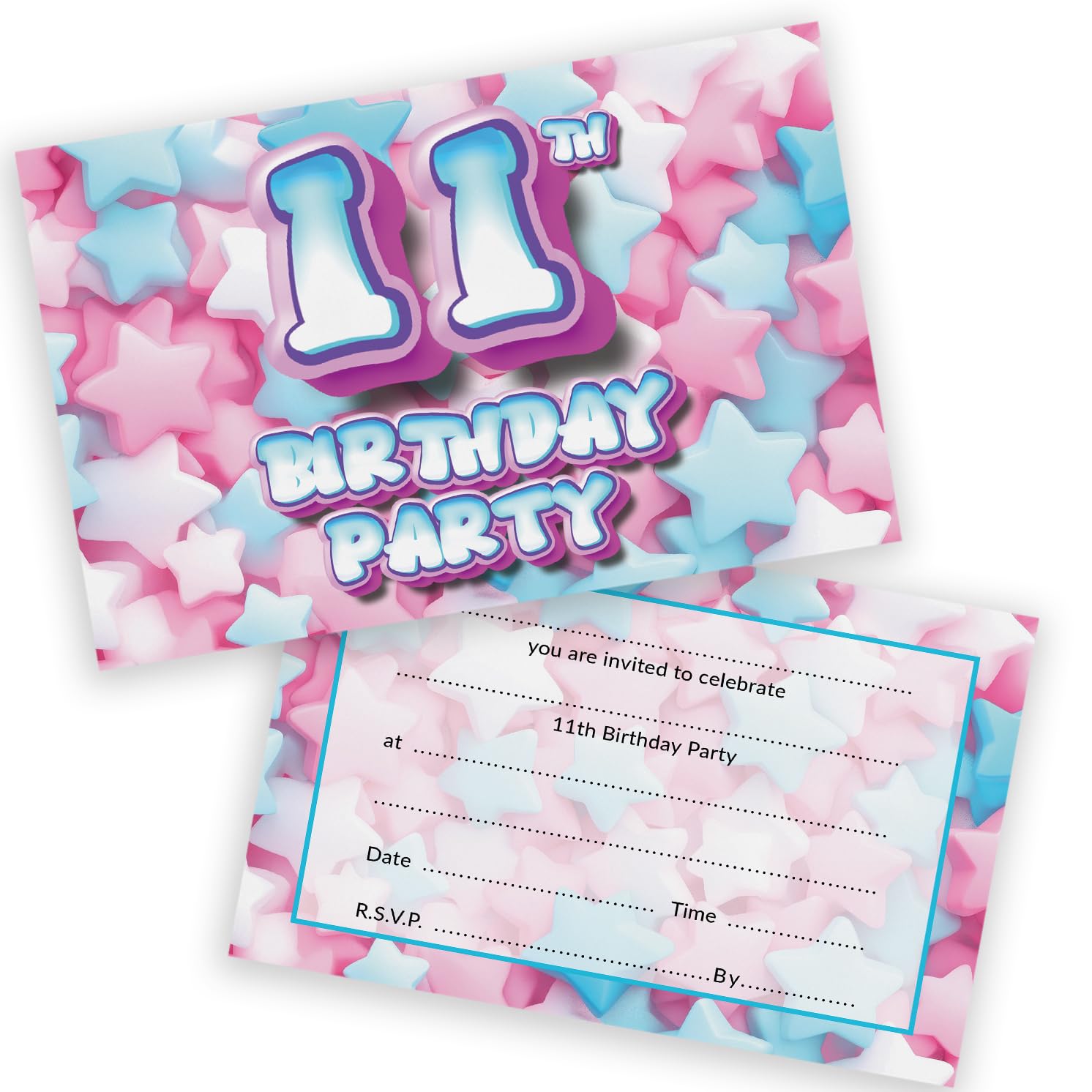 11th Birthday Party Invitations Kids - Sweet Marshmallow 36 Pack - Childrens Birthday Invitations for Boys/Girls A6 Bday Party Invites Invitation Cards with Folding Envelopes