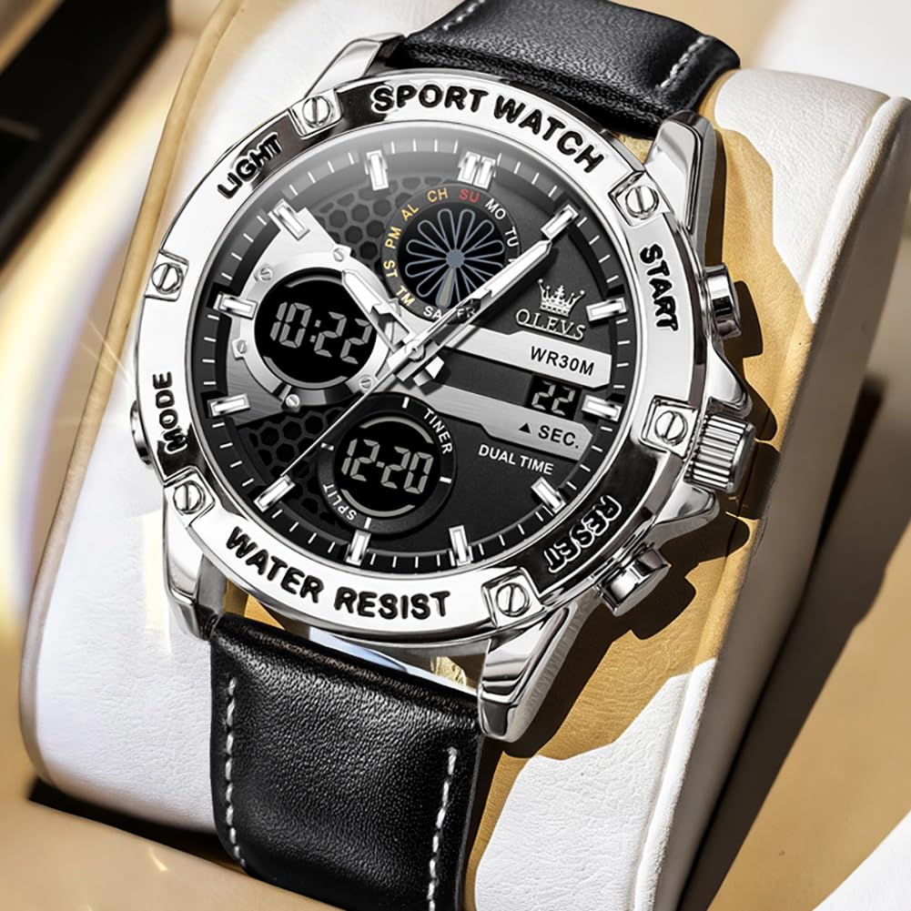OLEVS Reloj de pulsera para hombre, con cronógrafo, para negocios, calendario digital, impermeable, para hombre