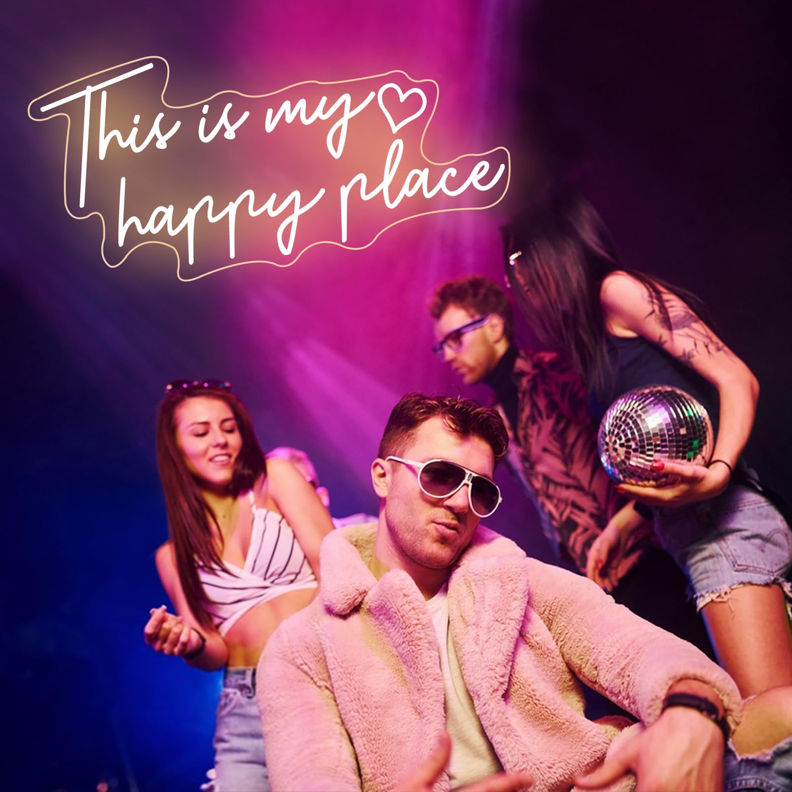 Segnale al neon con testo in inglese "This is My Happy Place", luce LED bianca calda, decorazione estetica per camera da letto per adolescenti, segnali luminosi al neon per camera da letto, soggiorno