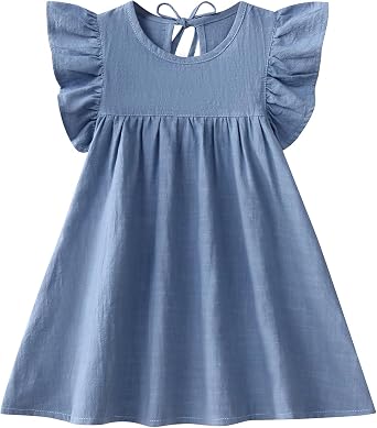 Toddler Baby Girl Dress Summer Cotton Linen Ruffle Halter Sleeveless Kids Casual Beach Party Dresses 1-6 Years