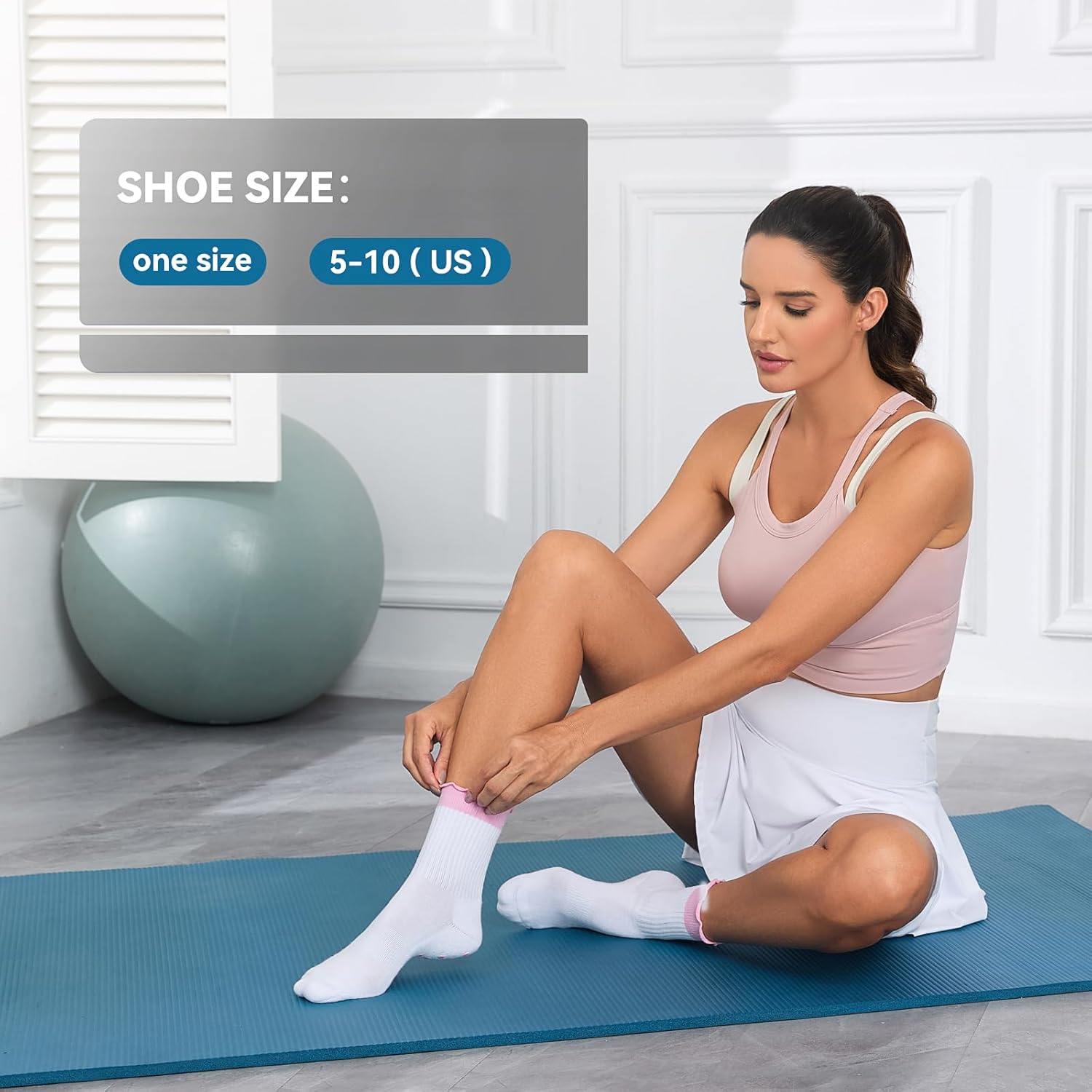 Cute Pilates Socks with Grips for Women Ruffle Cuff Embroidery Non Slip Yoga Socks for Workout, Barre, Pilates Gifts - Image 5