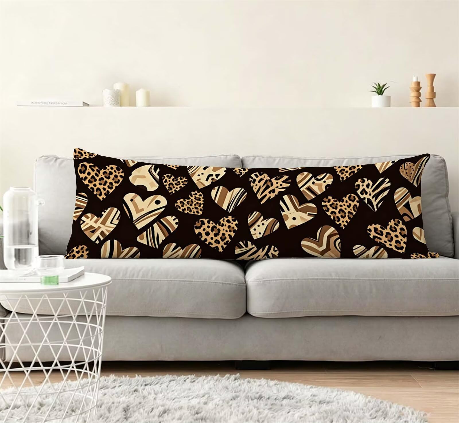 Nero-2 Federe Cuscino Letto 50 x 150 cm, Grande Cuscini per Divano Lino, | Doppia Faccia Stampa, Stampa leopardata Fodera per Cuscino Decorativa, con Cerniera, Cuscino Dormire Sul Fianco j-186