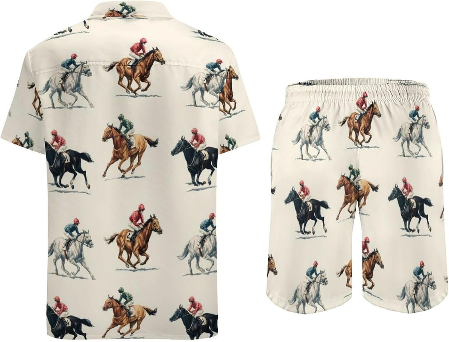 Horse Racing Jockeys Men's Summer Beach 2 Piece Outfits | hawaiian button down shirt and shorts,vacation cruise,mens bathing suit