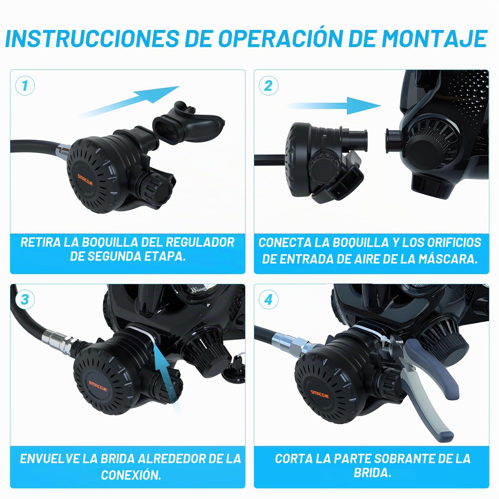 Máscara de Buceo de Cara Completa Compatible con Cuceo y Esnórquel, con Soporte para Cámara Que Proporciona una Vista Panorámica de 180° Compatible con Mini Tanques de Buceo SMACO 1L/1.9L