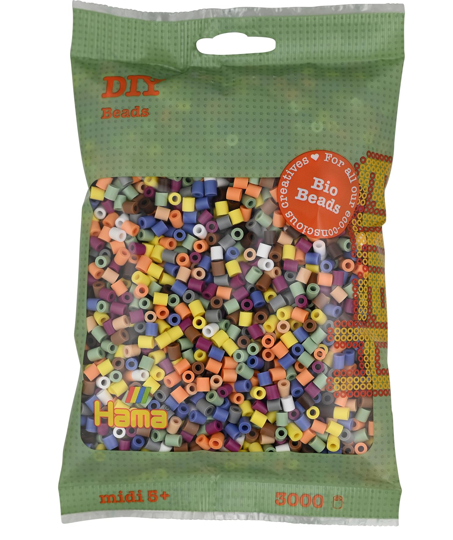 Hama Midi Bio Beads Bag | Approx. 3000 Fuse Beads | Mosaic Decoration Arts & Craft for Creative Children Ages 5+ | Assorted Colors