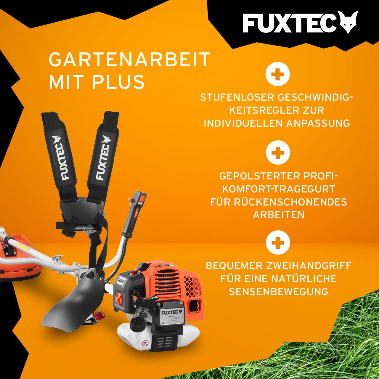 FUXTEC Benzin Motorsense – 2in1 Multitool Trimmer FX-MS162 mit 62cc 3,5PS Leistung, 2-Takt - Profi-Tragegurt Rasentrimmer, Freischneider fs Faden – Easy Starter