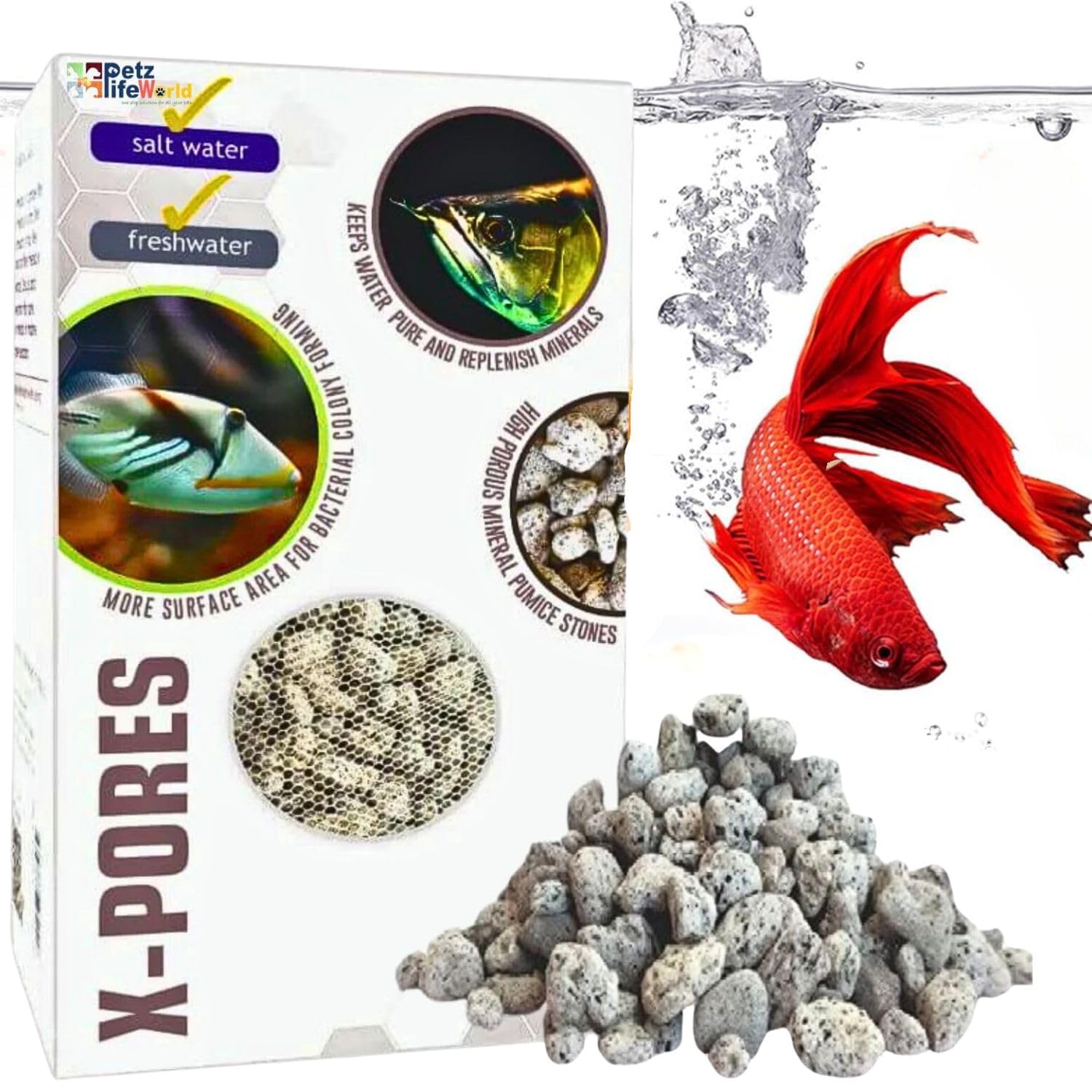 Aquatic Remedies X-PORES Filter Media, 800ML (500G) | Natural Pumice Porous and Mineral Filter Media for Aquarium Fish Tank (Pack of 1)