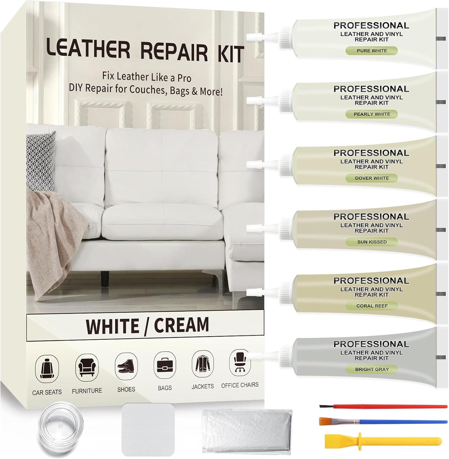Product image of Leather Repair Kit,Car Seats, Sofa,Jacket & Purse - Repairs Burn Holes,Scratches,Tears - Restores Faux,Vinyl,Artificial and Real Leather (Beige)