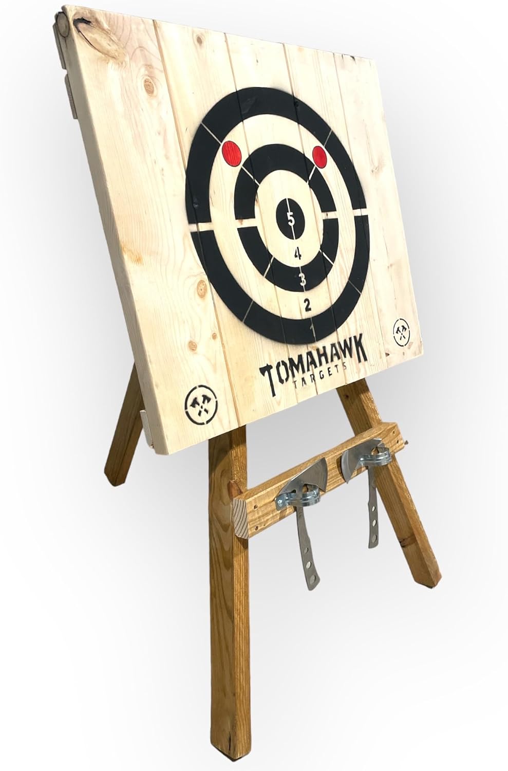Tomahawk Targets - Large 4 Ring Wooden Axe and Knife Throwing Tripod Target Board and Stand, 4ft Tall (Axes not Included)