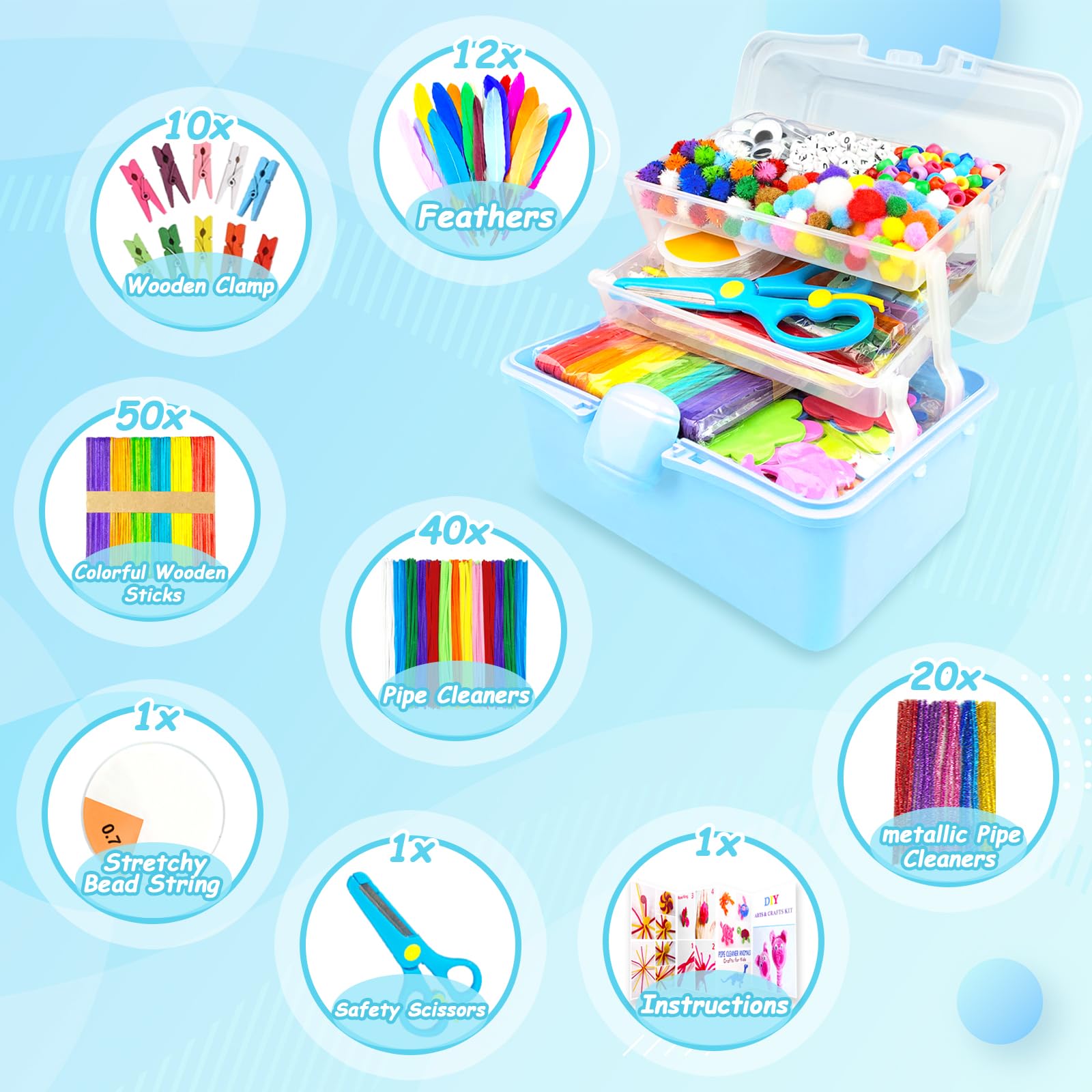 3000 Arts and Crafts Supplies for Kids Craft Kit Craft Box with Pipe Cleaners Arts and Crafts for Kids Age 4-6, 6-8 - Image 3