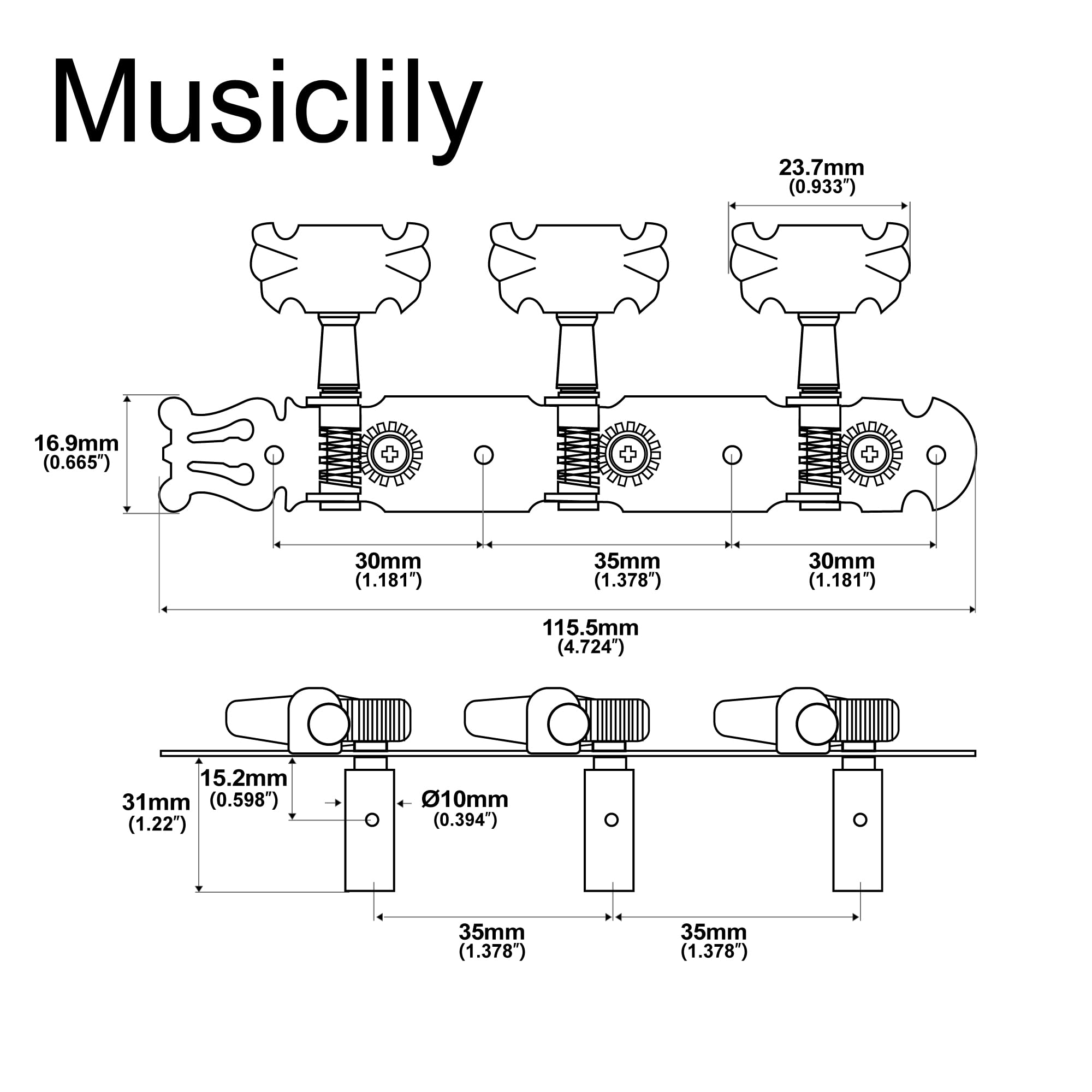 Musiclily Pro 3+3 Typ Lyra Klucze Gitaryowe Tunery Kołki do Strojenia do Gitary Klasycznej, Nikiel Motyl Główki