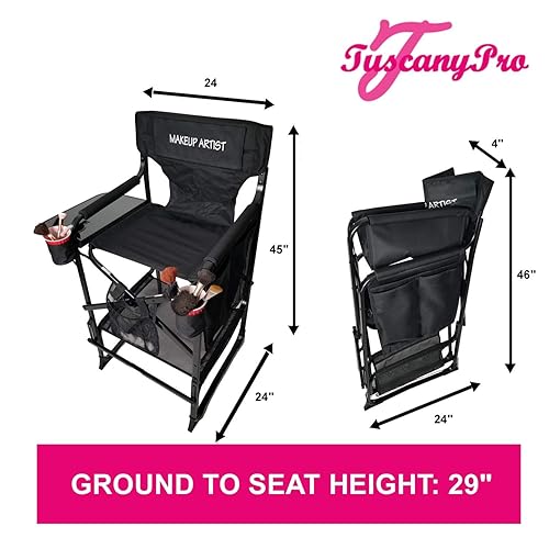 Miniatura 2 de Silla portátil Big Daddy para artista de maquillaje resistente, perfecta para maquillaje, salón, eventos con altura de asiento de 29 pulgadas, bolsa