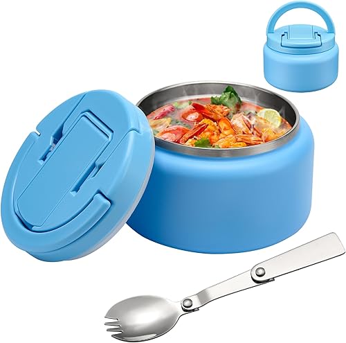 Miniatura 12 de Termo de sopa de 13.5 onzas para comida caliente para niños, recipiente aislado al vacío con tapa de hebilla, boca ancha, a prueba de fugas, acero