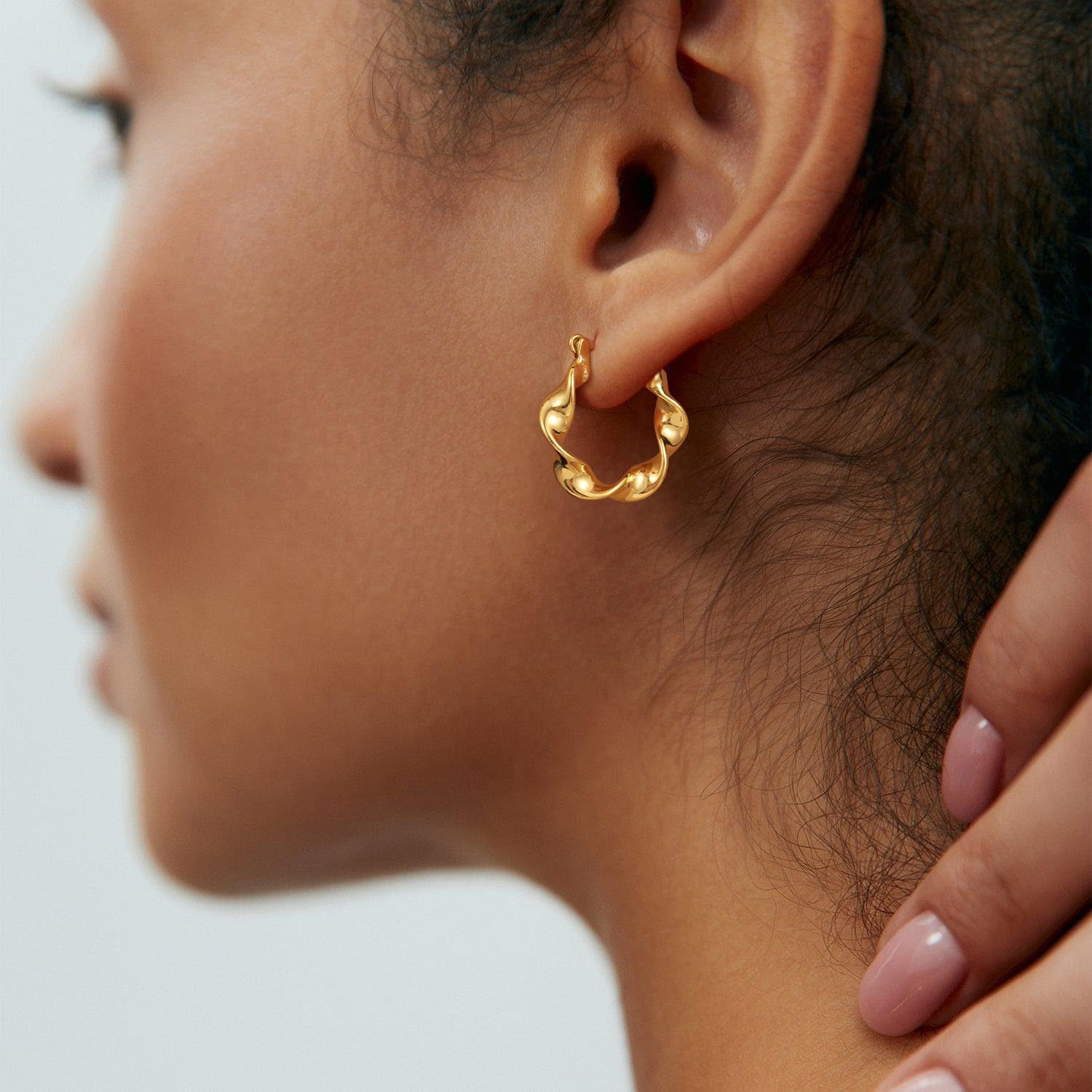 Chunky Gold Hoop Earrings for Women, Chunky 14K Gold Plated Thick Hoop Earrings Hypoallergenic Lightweight Trendy Waterdrop Teardrop Twisted Earrings Triple Hoops Jewelry Gift Prom Valentine - Image 3