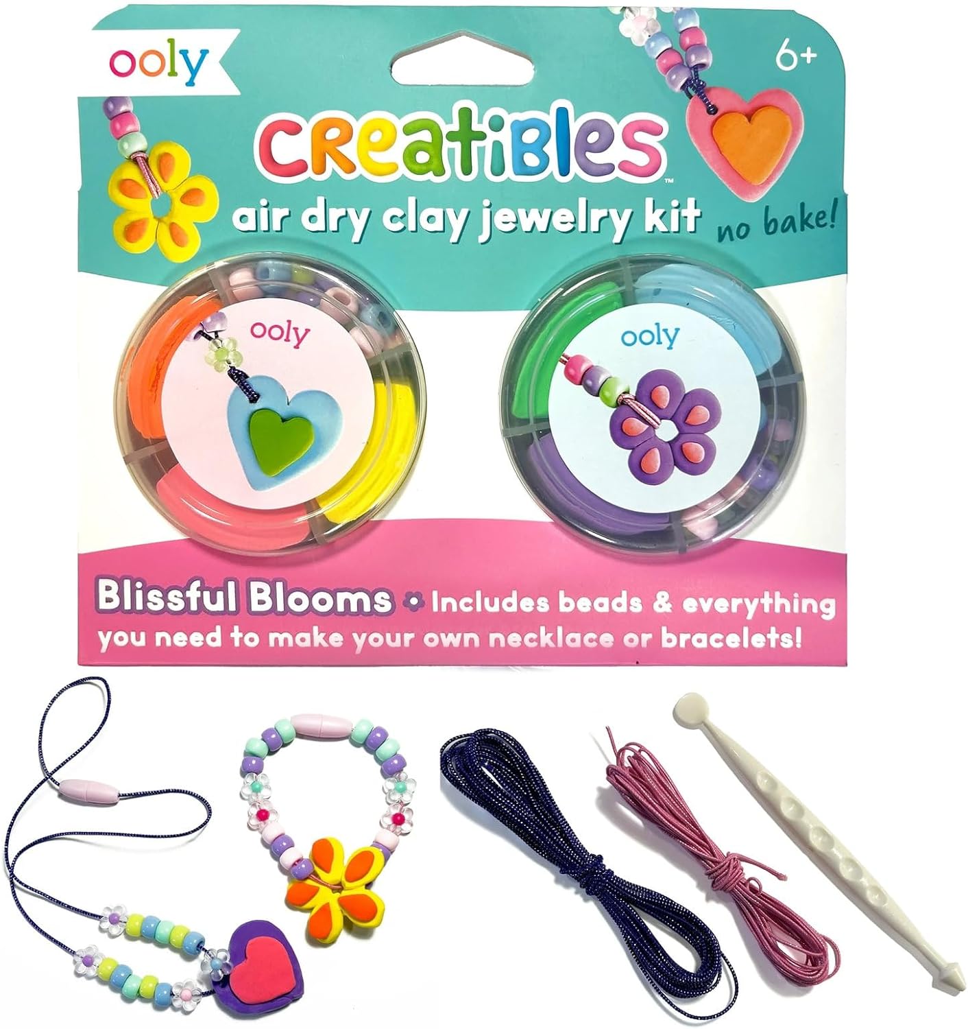 Ooly Creatibles Air Dry Clay Jewelry Kit for Kids - DIY Necklaces, Bracelets with 6 Colors, Beads, Tools, Ages 6+