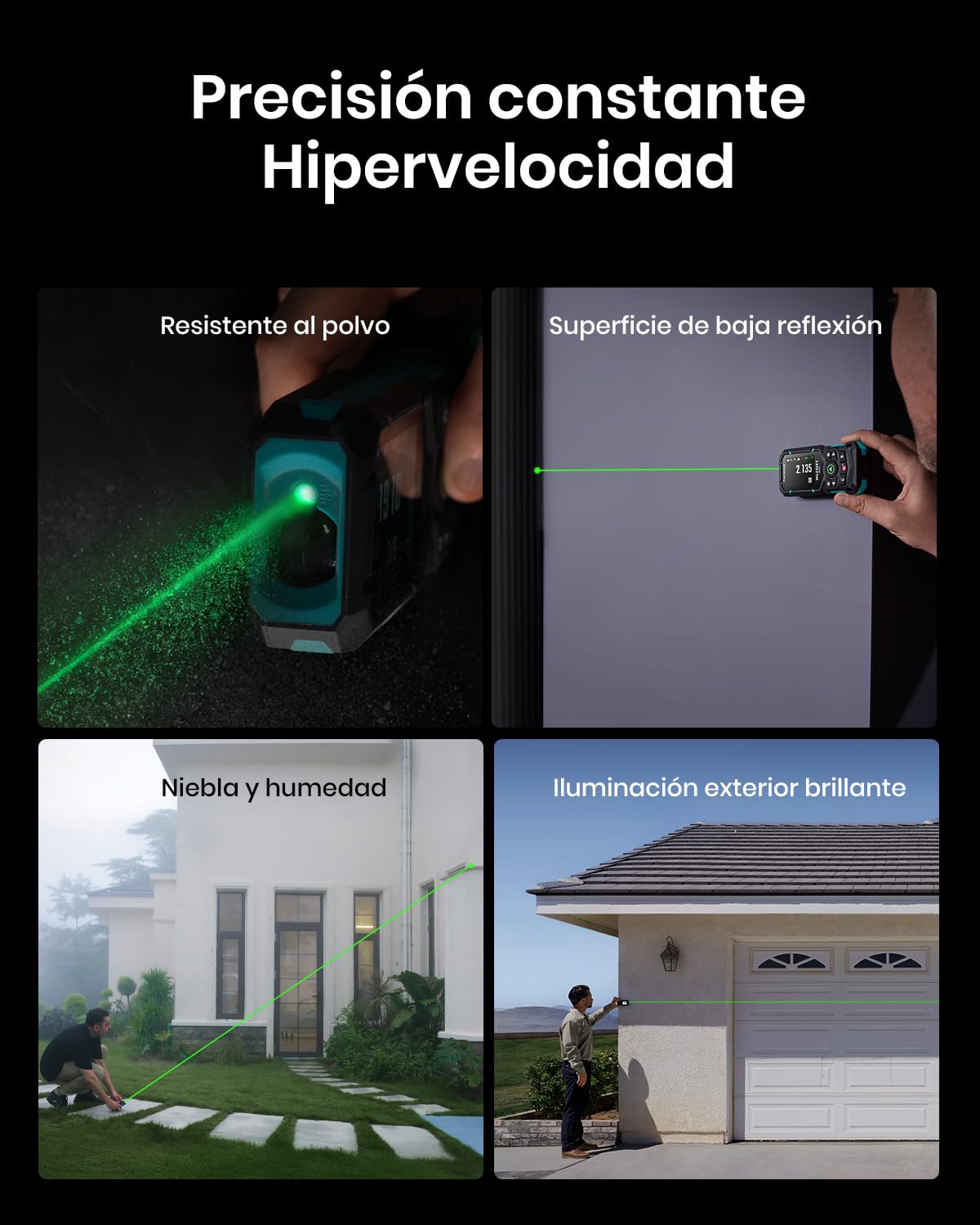 MiLESEEY S50 Metro Laser con Rayo Verde, 120 m Medidor Laser, P2P Medidor Laser Distancia, Alineación Láser Lateral, Recargable, 6,1 cm IPS-Display, Interior Exterior