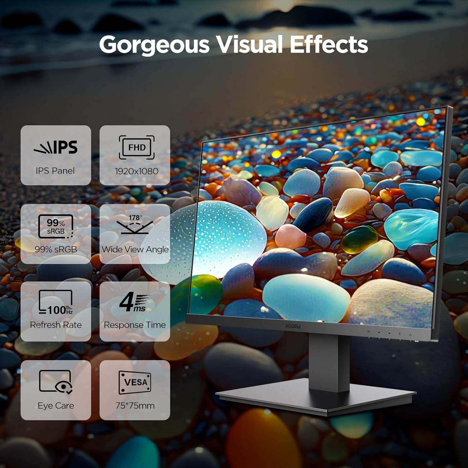 KOORUI Monitor 24 Pollici, Speakers Integrati, Schermo PC Full HD(1920x1080), IPS, HDMI 1.4 (100Hz) VGA(60Hz), 99% sRGB, Flicker Safe KOORUI Monitor 24 Pollici, Speakers Integrati, Schermo PC Full HD(1920x1080), IPS, HDMI 1.4 (100Hz) VGA(60Hz), 99% sRGB, Flicker Safe
