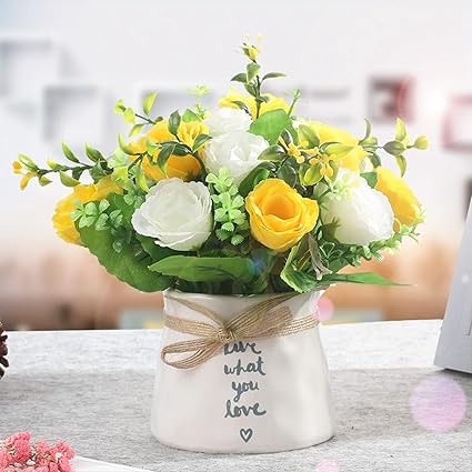 Amazon 鉢植え 造花 インテリア飾り 装飾品 アートフラワー プレゼント 贈り物 インテリア リビングルーム 冷蔵庫の上の装飾的な花 玄関飾り ホーム 庭園 オフィス お祝い 誕生日 お見舞い 感謝 お礼 お盆 世話いらず 水やり不要 植木鉢付き 枯れない 造花 オンライン通販