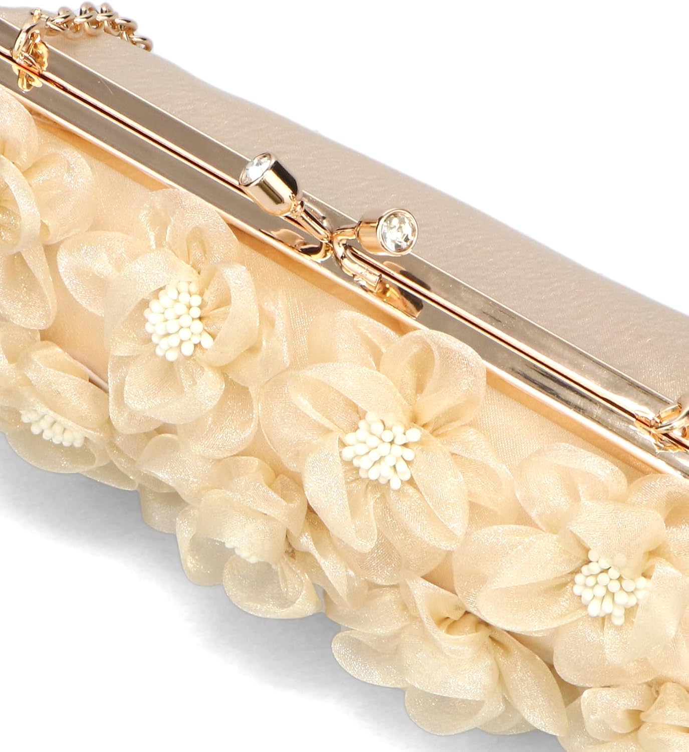 Oriental Traffic BEIGE Women's Clutch Bag, Handbag, Purse with Flower Motif, Occasion, Comes with Shoulder Strap, Chain Strap, beige, One Size