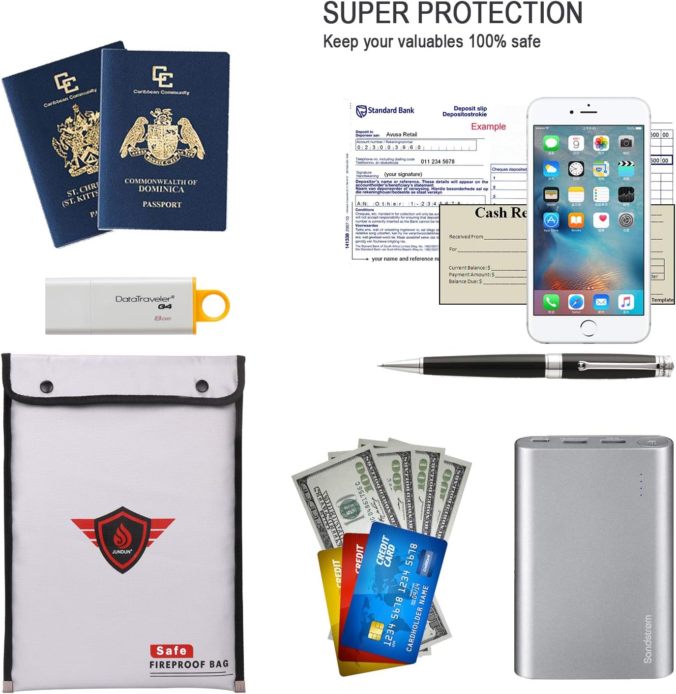 Fireproof Document Bags,15”x11” Triple Layers | Waterproof and Fireproof Bag with Zipper,Silicone Coated Fireproof Safe Pouch Envelope for Documents ,Cash and Money