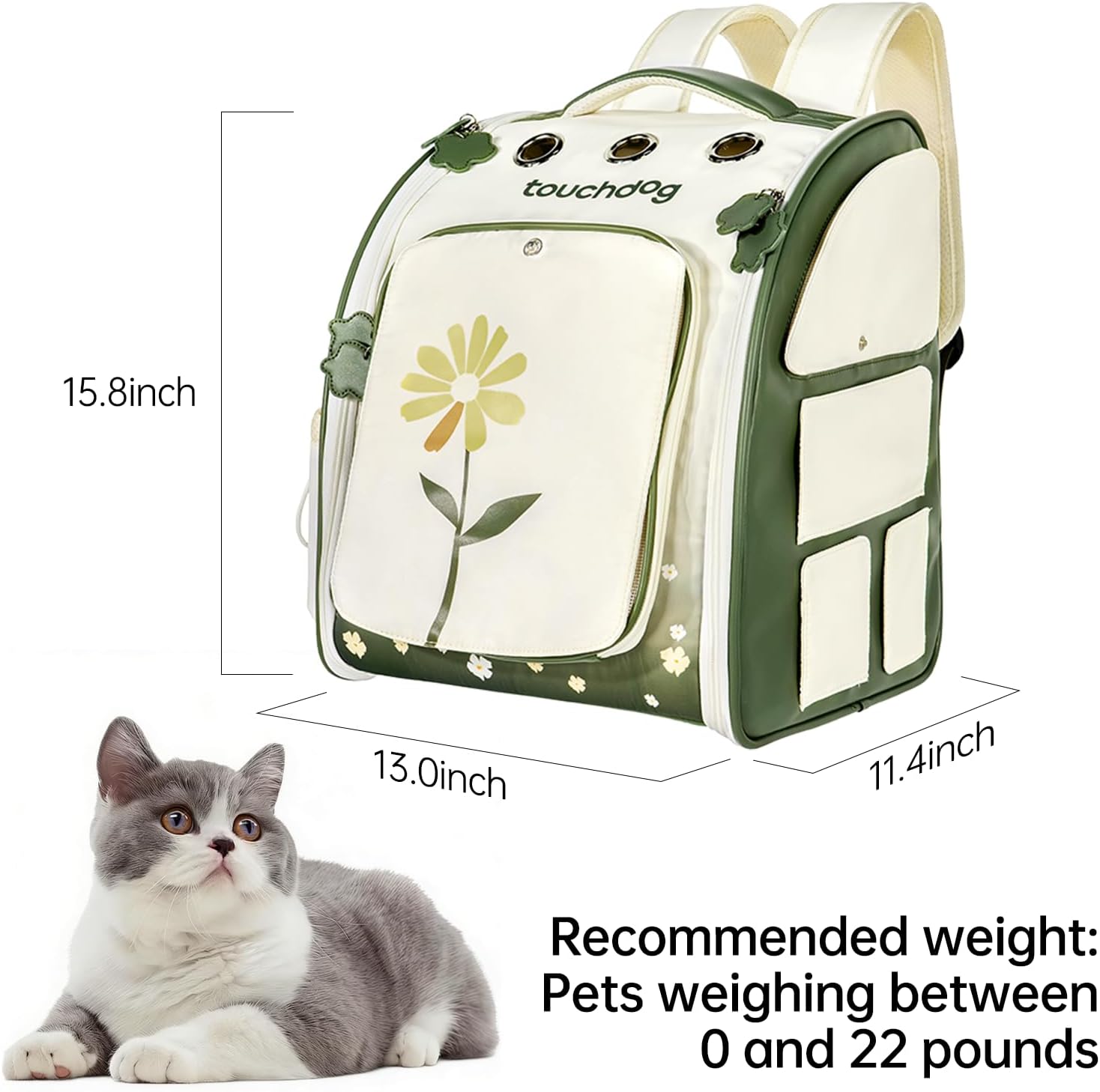 Waterproof Pet Backpack Carrier for Cats & Small Dogs, Large Ventilated Cat Travel Backpack with Chest Strap & Wide Straps. Secure, Collapsible Dog Bookbag for Hiking, Walking