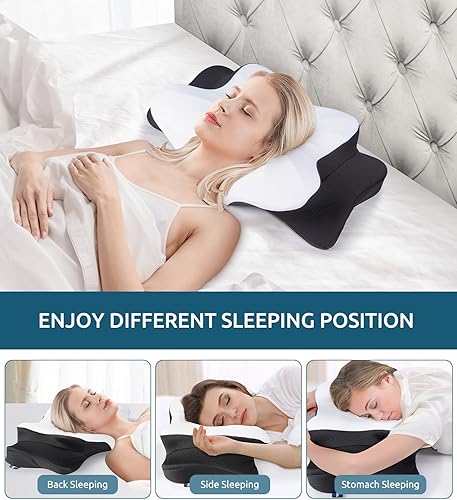 Miniatura 4 de FAIORD Almohada cervical para el cuello para aliviar el dolor, almohadas ergonómicas de espuma viscoelástica para dormir con funda de almohada