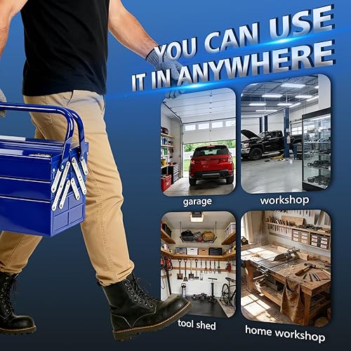 Miniatura 6 de Caja de Herramientas Cantilever de Metal, Caja de Herramientas de Acero Plegable de 3 Niveles 5 Bandejas con Asa, Caja de Almacenamiento de