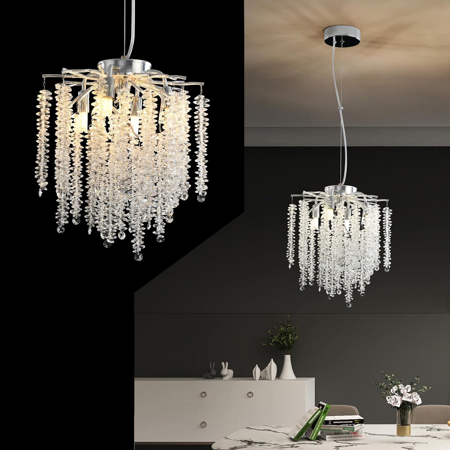 HYJAUSXB Luxury Gold Crystal Raindrop Chandelier for Living Room Dining Foyer Modern Tree Branch Design with 13 Lights Rectangular Pendant Light Fixture Kitchen Island 110CM Length