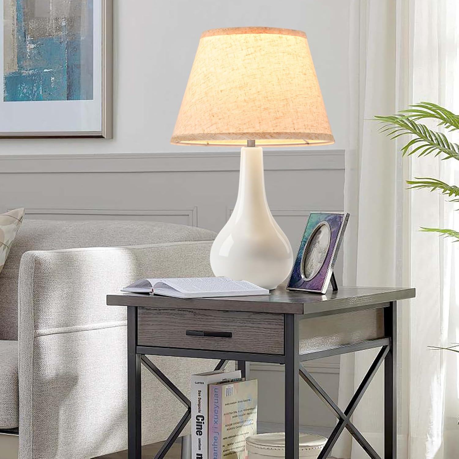 LETRY 18" Ceramic Table Lamps Set of 2 - Table Lamps for Living Room, Modern Bedside Nightstand Lamp for Bedroom, White Desk Lamp for End Table Home Decor Gifts for Women Mom Oatmeal