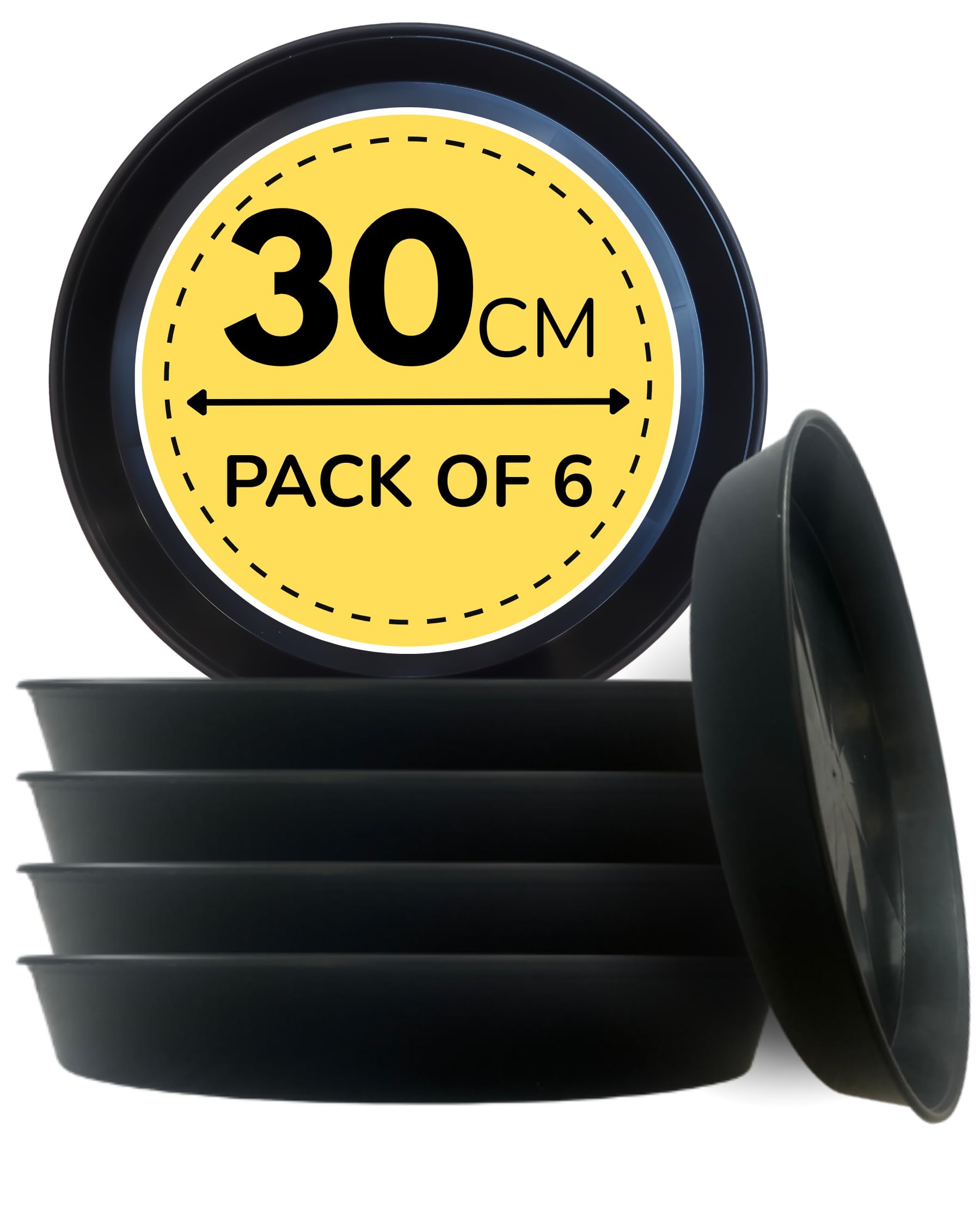 Growers Own 30cm Round Plant Saucers – Pack of 6 Heavy Duty Planter Drip Trays. Protect Surfaces from Water Damage & Stains. Weatherproof & Easy to Clean. Durable For Indoor & Outdoor Use. Black