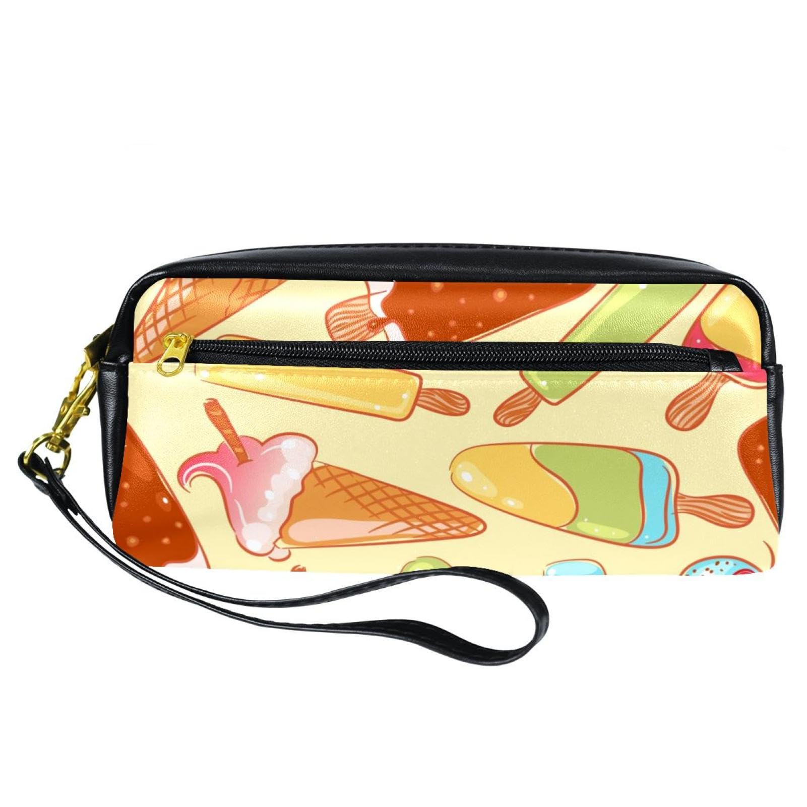 Pencil Case, Delicious Ice Cream and Popsicles Pen Bag Pouch PU Leather Stationery Pouch with Zipper for Boys Girls School & Office Supplies