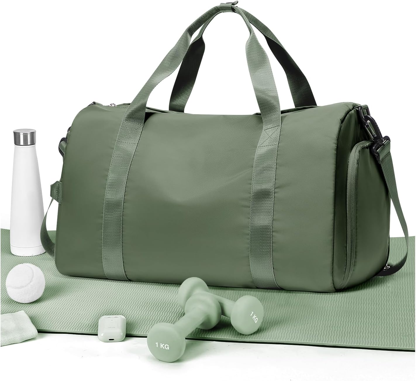 Gym Duffle Bag for Women Carry on Luggage Travel Essentials Airline Approved Personal Item 18x14x8 Inches Lightweight Weekender Sports Travel Duffel Bag with Shoe Compartment Wet Pocket Men Green