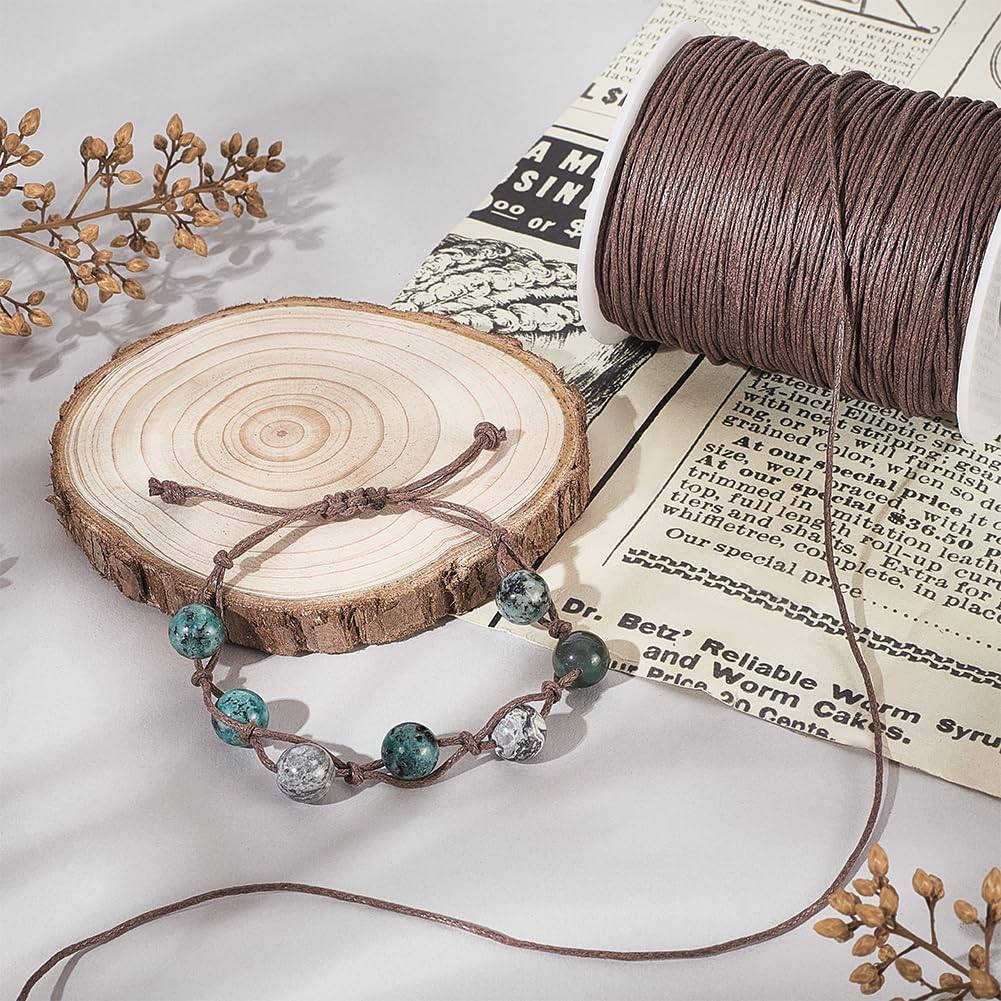 PH PandaHall 160m 1mm Filo di Cotone Cerato Marrone Cordino per Perline Bracciale Collana Macramè