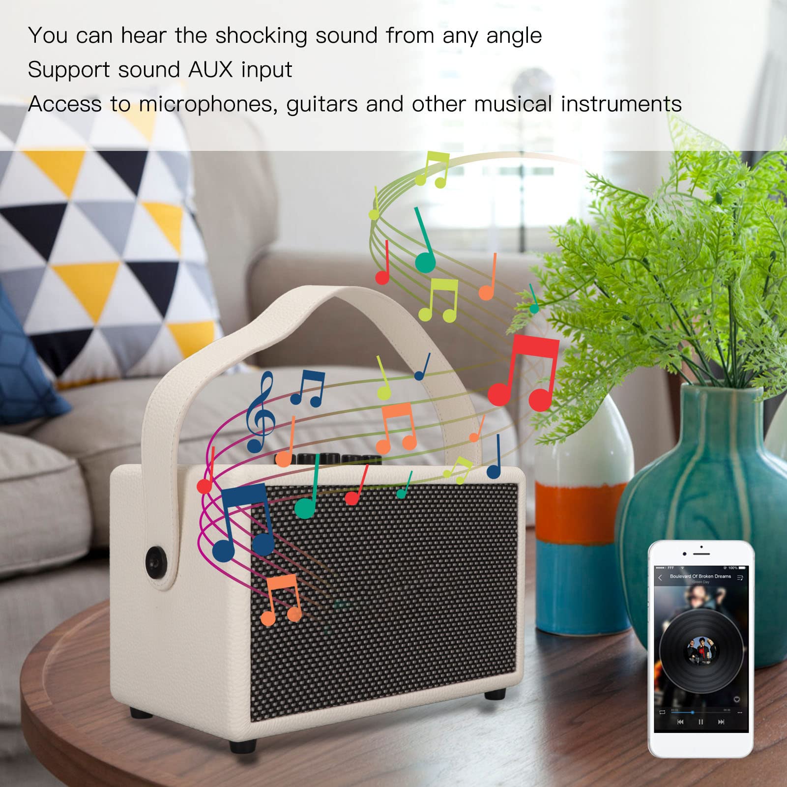 Vintage-Bluetooth-Lautsprecher aus Leder mit Starkem Bass, Kabelloser Musikplayer für Outdoor-Performance, Büro und Zuhause, 1 Einheit (Weiß)