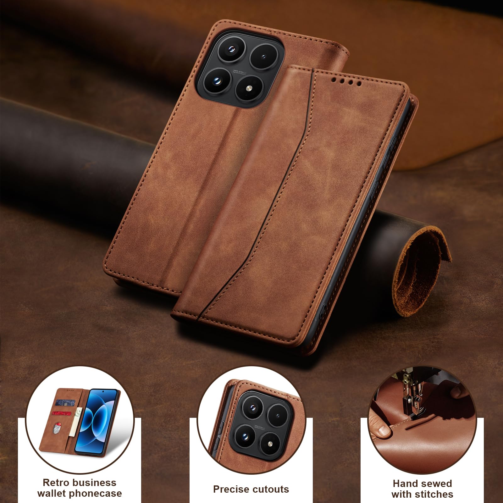 Jasonyu Funda para Xiaomi 17,Cuero PU Carcasa,Tipo Libro Flip Case con Tarjetas y Cartera,Soporte Plegable,Cierre magnético,Capa (Marrón) — view 7