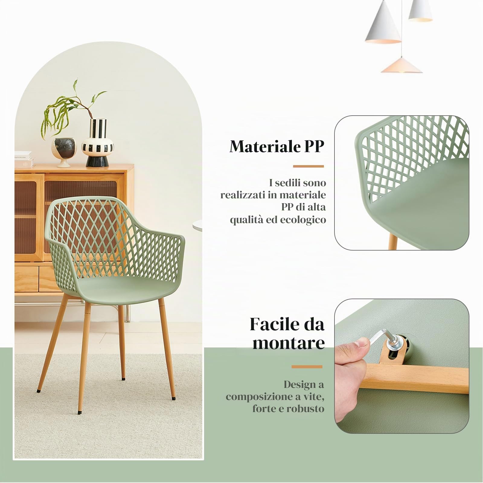Set da pranzo rotondo con 4 sedie, tavolo da giardino rotondo per giardino, balcone, terrazza, tavolo Ø 60 cm + 4 poltrone grigio-verde