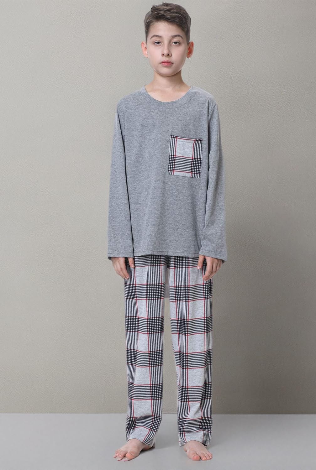 Big Boys Classic Plaid Pajama Set Cotton Sleepwear Teens 10-20Years - Image 8