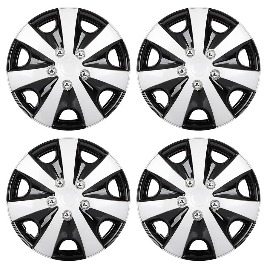 Hubcap Wheel Cover Replacement R17 Hub Caps Universal-Fit Steel Wheel Rim Cover ABS Material Exterior Accessories For Most Car Truck SUV -Set Of 4 (17-inch,Black