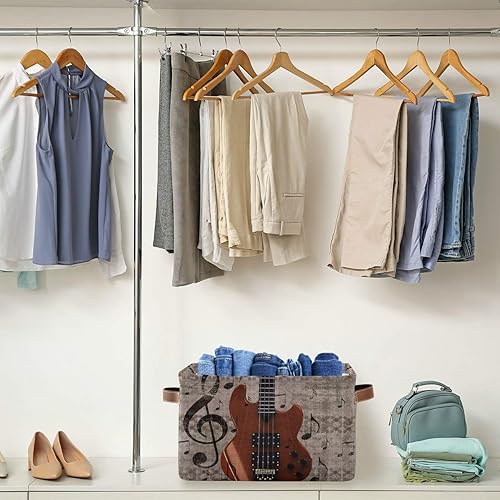 Miniatura 5 de AUUXVA Cesta de almacenamiento de guitarra de música vintage, caja de almacenamiento de lona duradera plegable para juguetes, cesta organizadora con