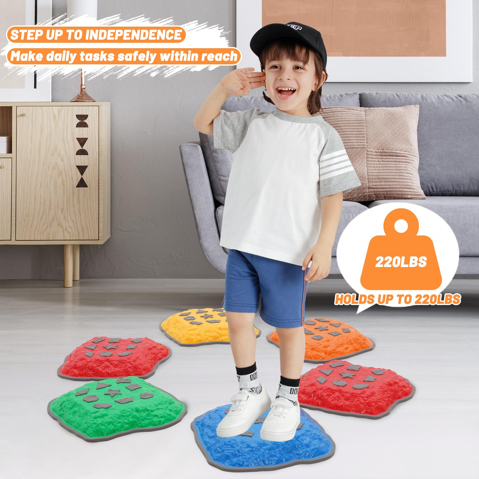 Pierres D'équilibre pour Enfants, Parcours de Motricité Intérieur & Extérieur, Motif Antidérapant, 6 Pièces