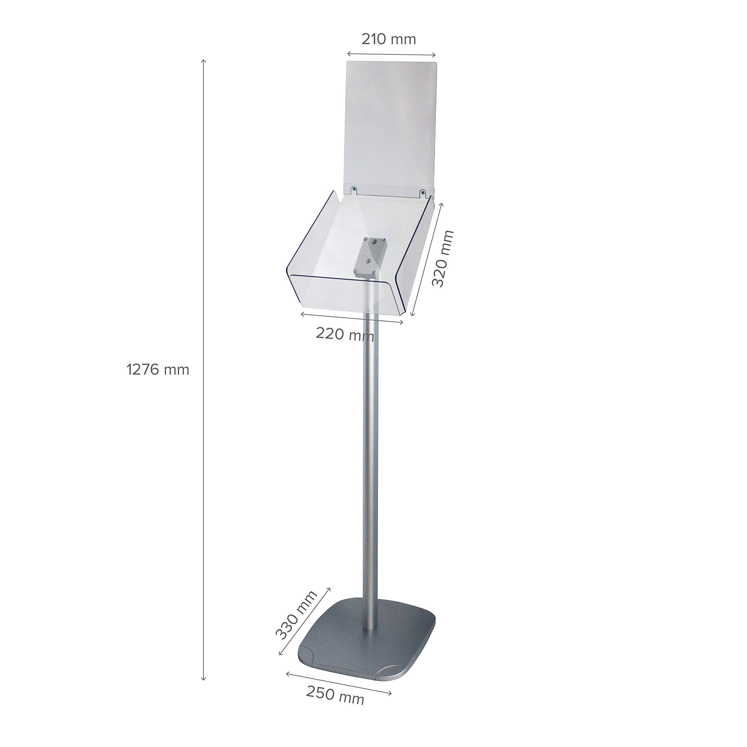 Portafolletos de Suelo Plus DIN A4 Vertical con Soporte para Rótulo Superior | Expositor de Folletos con Bandeja Acrílica Transparente | Stand Informativo Decorativo